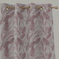 Red Botanical Linen Eyelet Curtains - Fernia Wine - Natural base fabric.