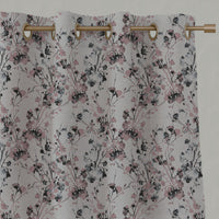 Pink Floral Linen Eyelet Curtains - FlowerBliss Powder Rose - Natural base fabric.