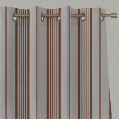 Orange Striped Linen Eyelet Curtains - Freja Terracotta - Natural base fabric.
