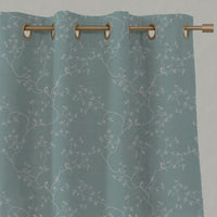 Blue Patterned Linen Eyelet Curtains - Goldfinch INV-Duck egg - Natural base fabric.