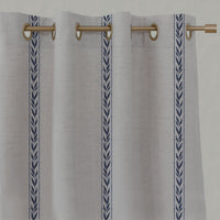 Blue Botanical Linen Eyelet Curtains - Helena-NAT Deep Blue - Natural base fabric.
