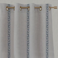 Blue Botanical Linen Eyelet Curtains - Helena-NAT Denim - Natural base fabric.