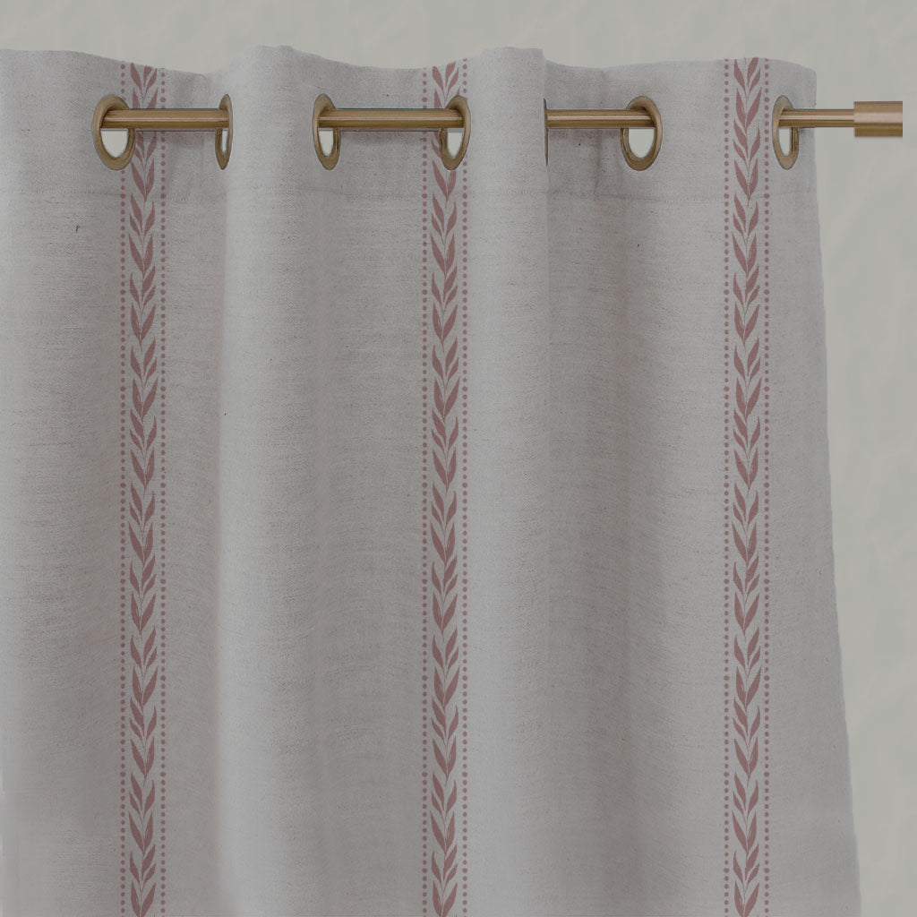 Pink Botanical Linen Eyelet Curtains - Helena-NAT Dusty Pink - Natural base fabric.