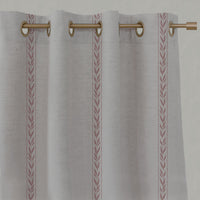 Pink Botanical Linen Eyelet Curtains - Helena-NAT Dusty Pink - Natural base fabric.