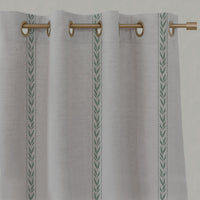 Green Botanical Linen Eyelet Curtains - Helena-NAT Jade Mist - Natural base fabric.