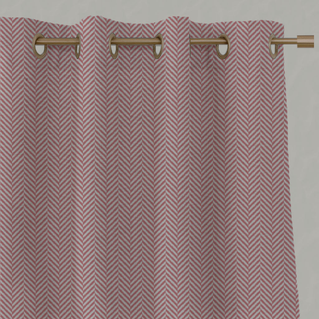Pink Patterned Linen Eyelet Curtains - Hugo Sweetpea - Natural base fabric.