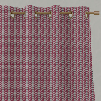 Red Patterned Linen Eyelet Curtains - Hulda Cherry - Natural base fabric.
