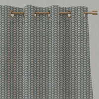 Green / Orange Patterned Linen Eyelet Curtains - Hulda Sage Ochre - Natural base fabric.