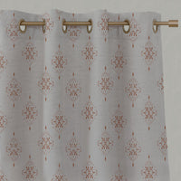 Orange Patterned Linen Eyelet Curtains - Iiris Burnt Orange - Natural base fabric.