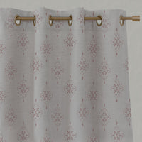 Pink Patterned Linen Eyelet Curtains - Iiris Dusty Pink - Natural base fabric.