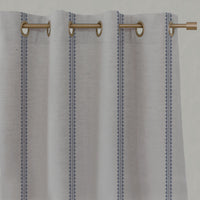 Blue Striped Linen Eyelet Curtains - Imogen Deep Blue-NAT - Natural base fabric.