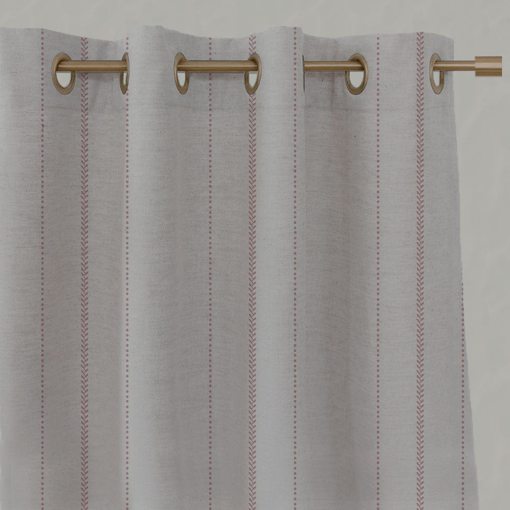 Pink Striped Linen Eyelet Curtains - Inari Dusty Pink - Natural base fabric.