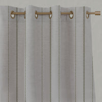 Green Striped Linen Eyelet Curtains - Inari Seaweed - Natural base fabric.