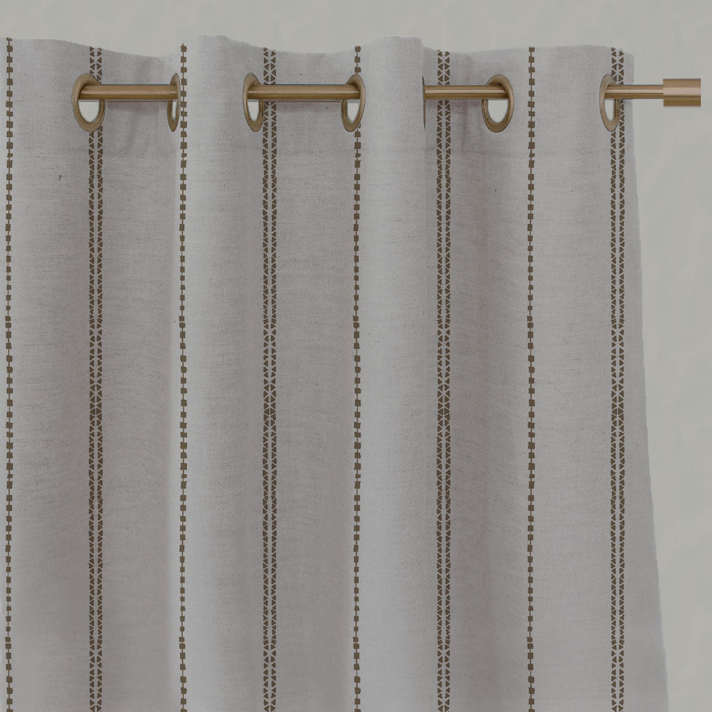 Brown Striped Linen Eyelet Curtains - Inga-NAT Sand - Natural base fabric.
