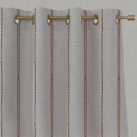 Red / Orange Striped Linen Eyelet Curtains - Inga-NAT Terracotta - Natural base fabric.