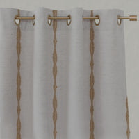 Orange / Yellow Patterned Linen Eyelet Curtains - Irina Gold Ochre - Natural base fabric.