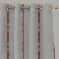 Red / Orange Patterned Linen Eyelet Curtains - Irina Terracotta - Natural base fabric.