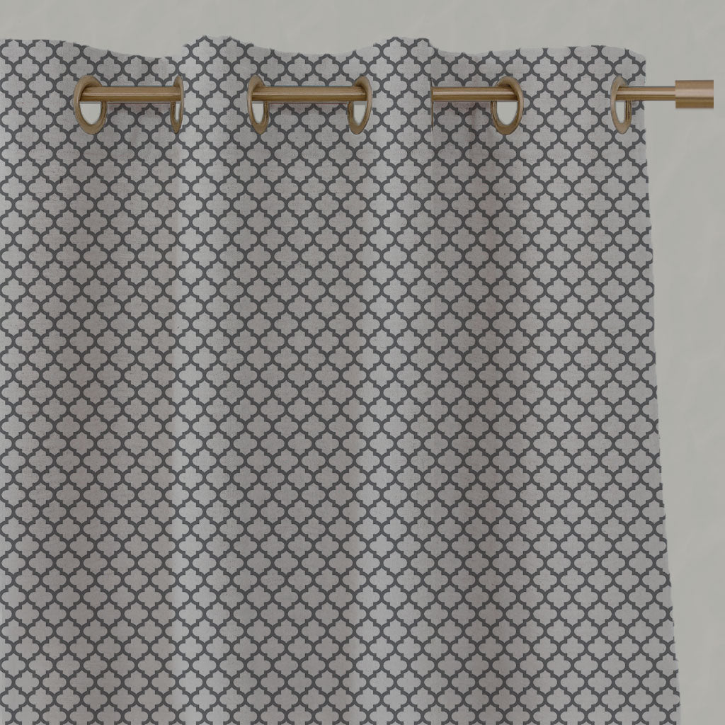 Grey Patterned Linen Eyelet Curtains - Jonna Ash - Natural base fabric.