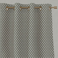 Green Patterned Linen Eyelet Curtains - Jonna Khaki - Natural base fabric.