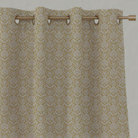 Yellow Patterned Linen Eyelet Curtains - Krista Mustard - Natural base fabric.