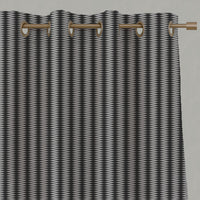 Black Patterned Linen Eyelet Curtains - Ksenia Noir - Natural base fabric.
