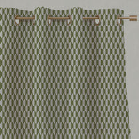 Green Patterned Linen Eyelet Curtains - Lana Leaf - Natural base fabric.