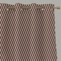 Red / Orange Patterned Linen Eyelet Curtains - Lana Terracotta - Natural base fabric.