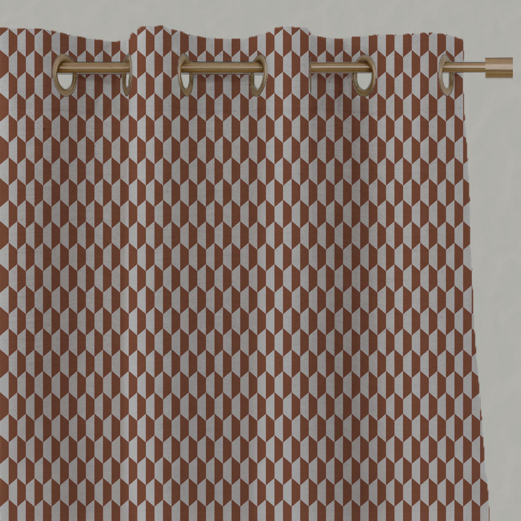 Red / Orange Patterned Linen Eyelet Curtains - Lana Terracotta - Natural base fabric.
