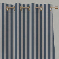 Blue Striped Linen Eyelet Curtains - Liliana Denim-NAT - Natural base fabric.