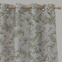 Green Floral Linen Eyelet Curtains - Marianne-INV Khaki - Natural base fabric.