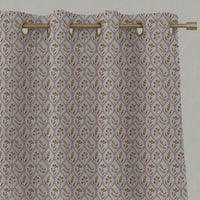 Pink / Orange / Yellow Floral Linen Eyelet Curtains - Miny Pink Ochre-INV - Natural base fabric.