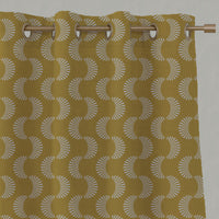 Yellow Patterned Linen Eyelet Curtains - Naja Mustard - Natural base fabric.