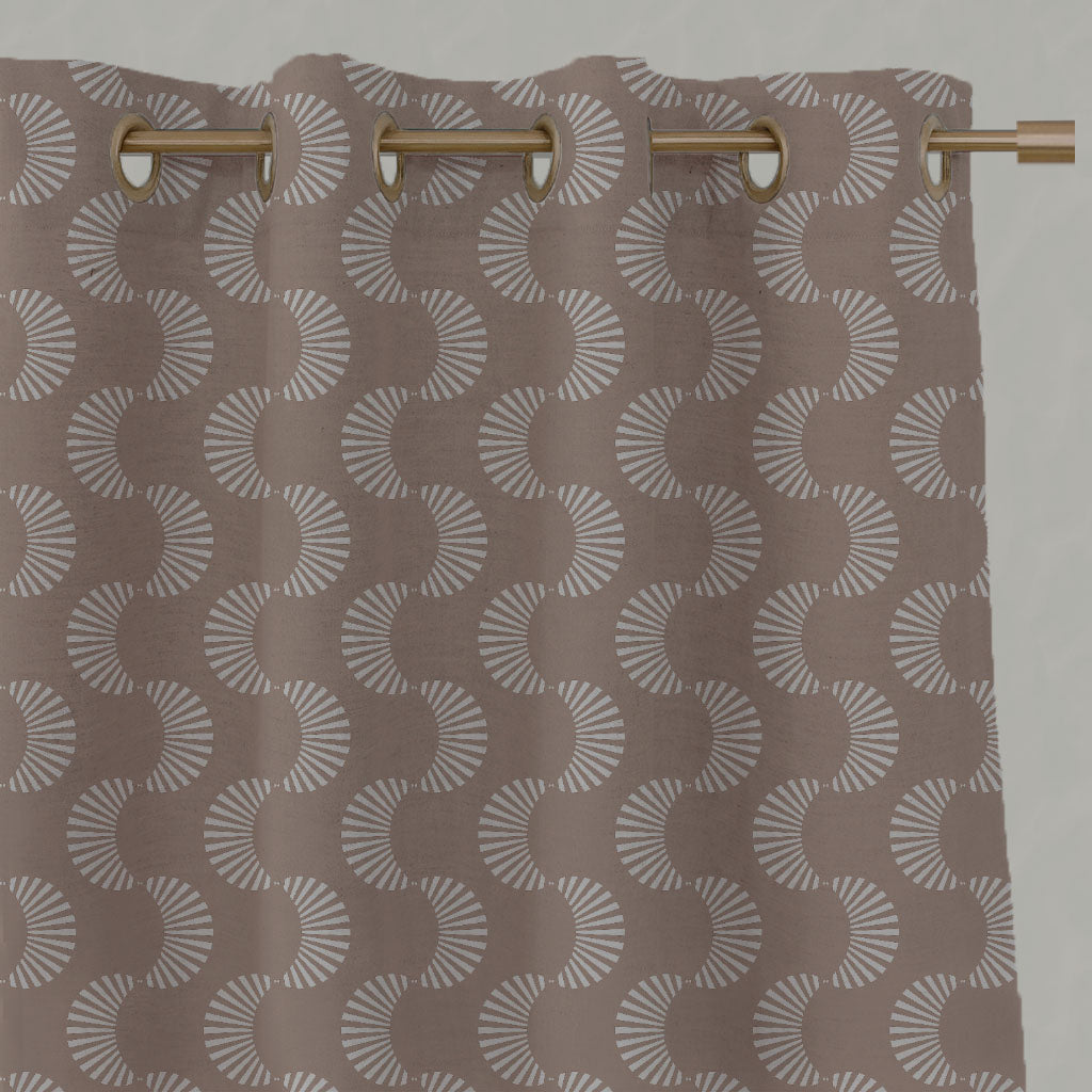 Pink Patterned Linen Eyelet Curtains - Naja New Blush - Natural base fabric.