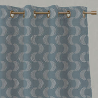 Blue Patterned Linen Eyelet Curtains - Naja Sky - Natural base fabric.