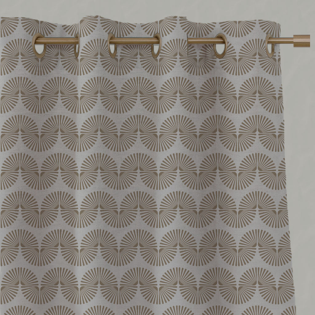 Brown Patterned Linen Eyelet Curtains - Ofira Sand - Natural base fabric.