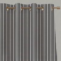Black Striped Linen Eyelet Curtains - Olga Black - Natural base fabric.