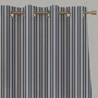 Blue Striped Linen Eyelet Curtains - Olga Deep Blue - Natural base fabric.