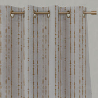 Orange / Yellow Patterned Linen Eyelet Curtains - Pearls Gold Ochre - Natural base fabric.