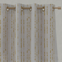 Yellow Patterned Linen Eyelet Curtains - Pearls Mustard - Natural base fabric.