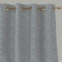 Blue Botanical Linen Eyelet Curtains - Phila True Blue - Natural base fabric.