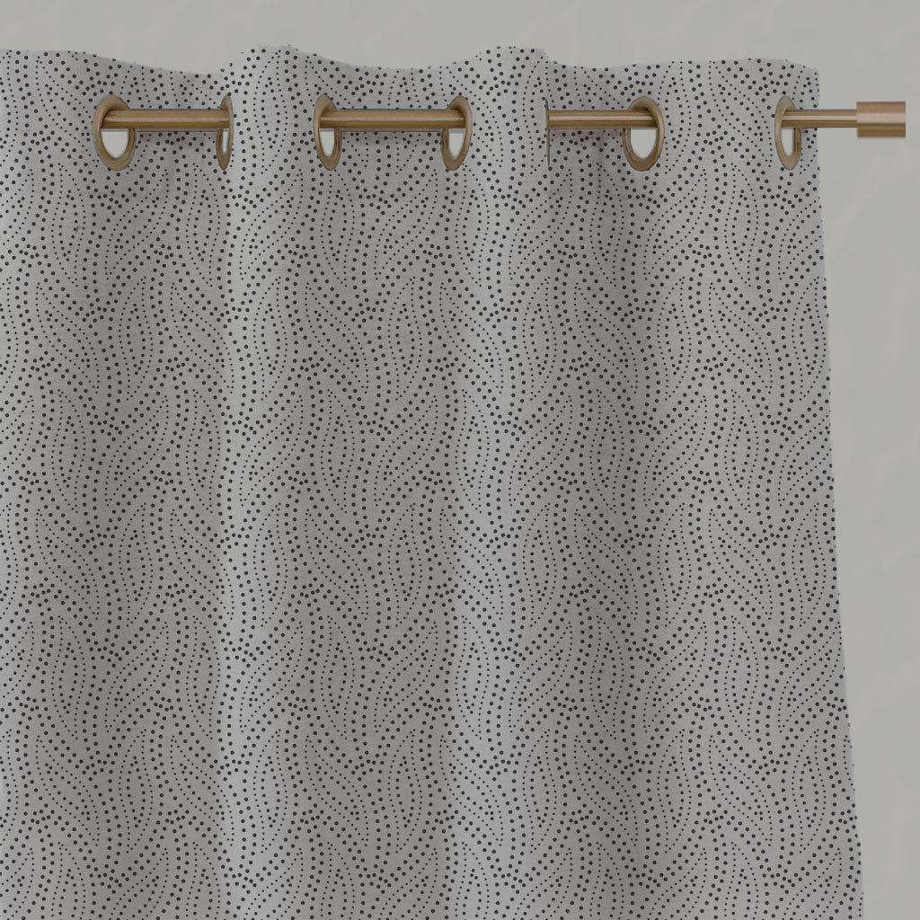 Grey Patterned Linen Eyelet Curtains - Pia Charcoal - Natural base fabric.