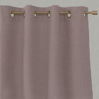 Red Striped Linen Eyelet Curtains - Pinni Crimson Red - Natural base fabric.