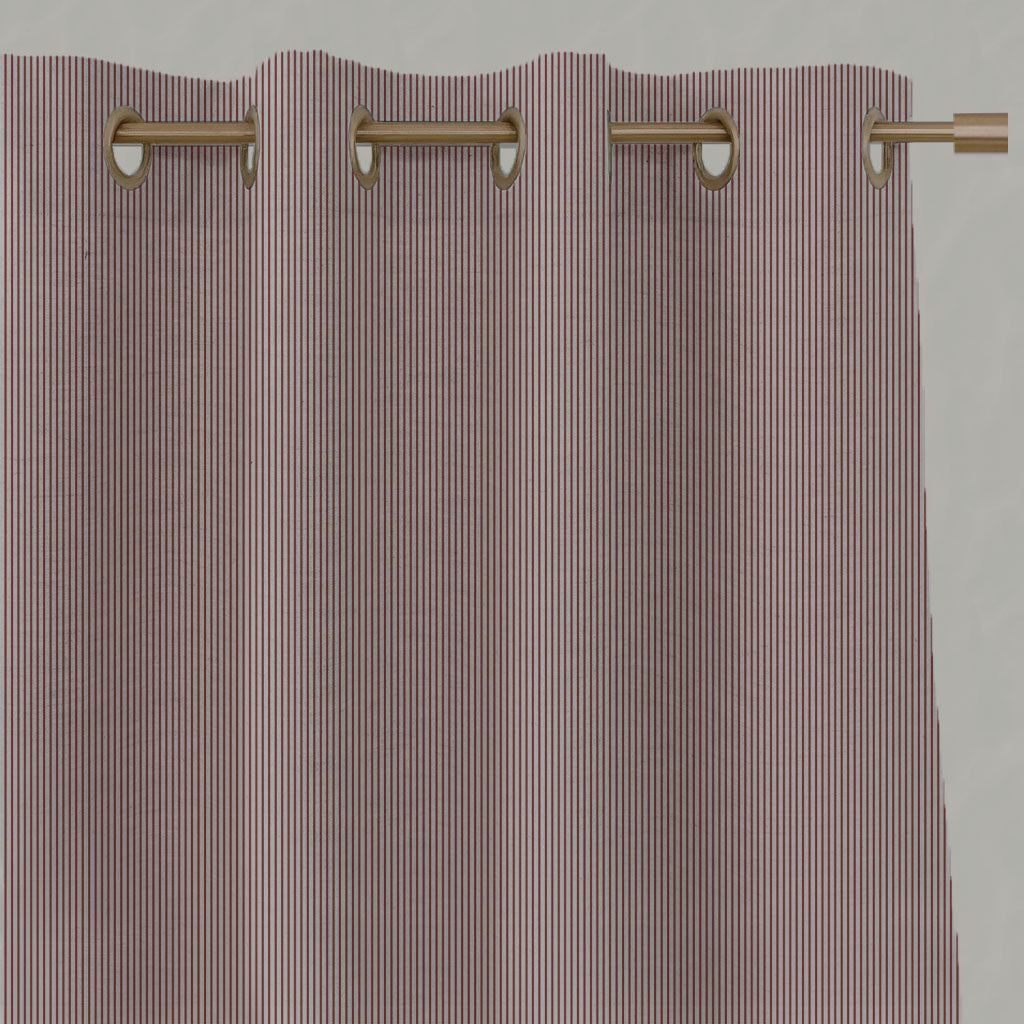 Red Striped Linen Eyelet Curtains - Pinni Crimson Red - Natural base fabric.