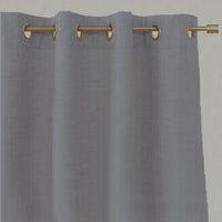 Blue Striped Linen Eyelet Curtains - Pinni Deep Blue - Natural base fabric.