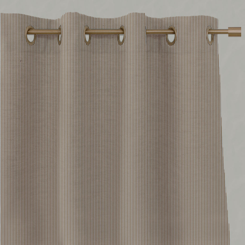 Orange / Yellow Striped Linen Eyelet Curtains - Pinni Gold Ochre - Natural base fabric.
