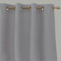 Blue Striped Linen Eyelet Curtains - Pinni Night Blue - Natural base fabric.