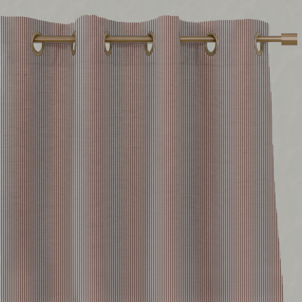 Red / Orange Striped Linen Eyelet Curtains - Pinni Terracotta - Natural base fabric.