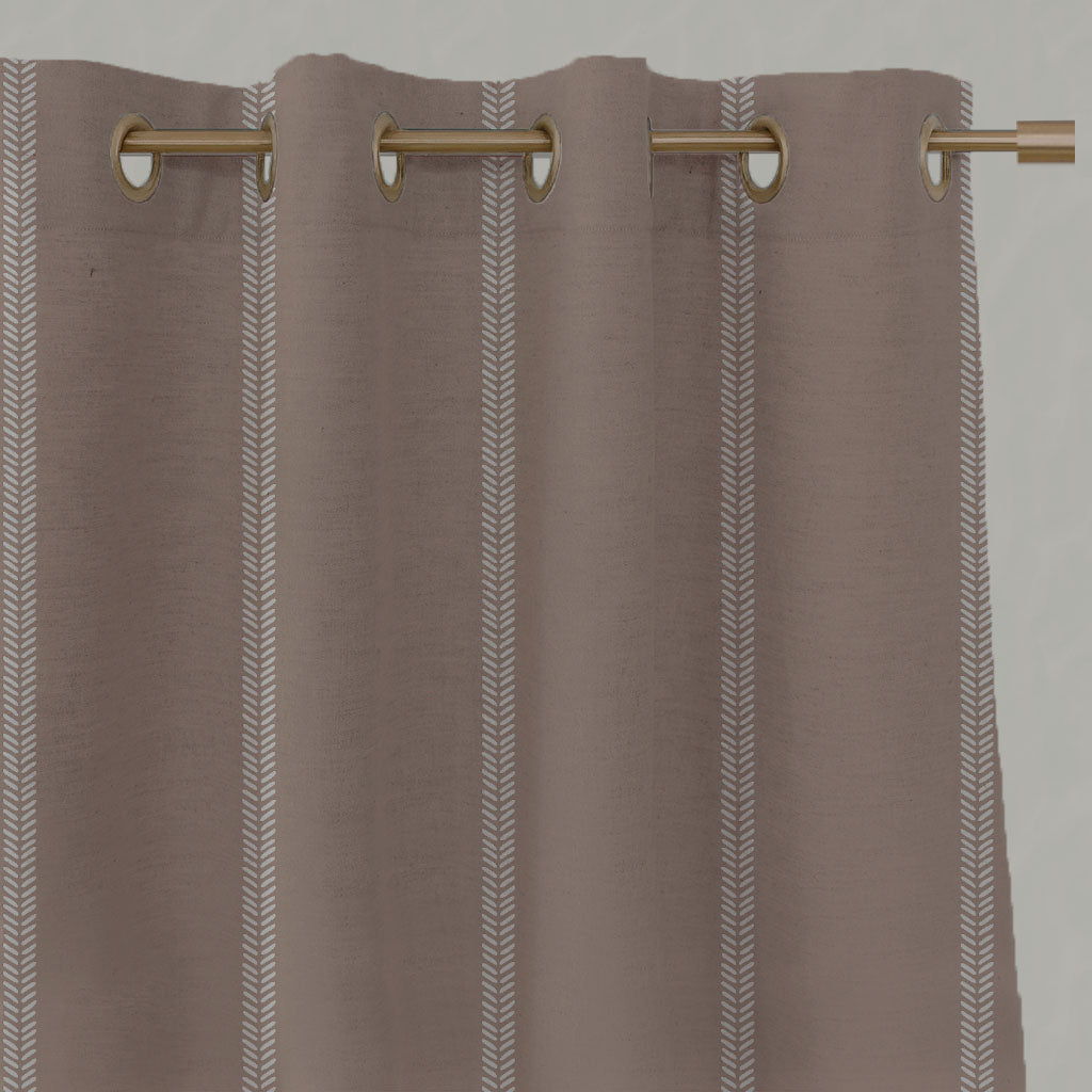 Pink Striped Linen Eyelet Curtains - Rana New Blush - Natural base fabric.