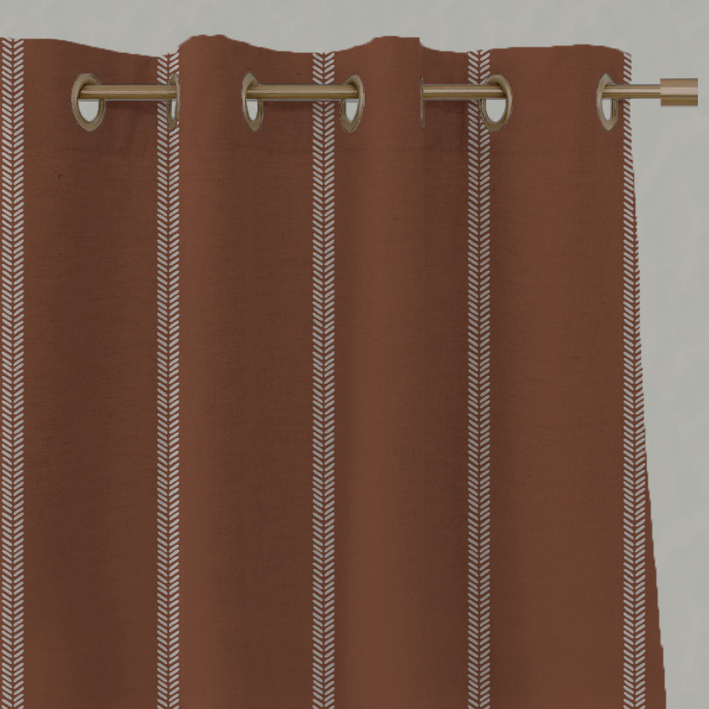 Red / Orange Striped Linen Eyelet Curtains - Rana Terracotta - Natural base fabric.
