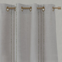 Green Striped Linen Eyelet Curtains - Reyna Khaki - Natural base fabric.